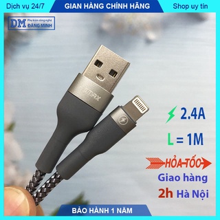 Dây sạc nhanh 12W cho IPh chính hãng RC-064i đầu bọc hộp kim nhôm dây đan vải dù chống kéo căng chống rối phù hợp IPh