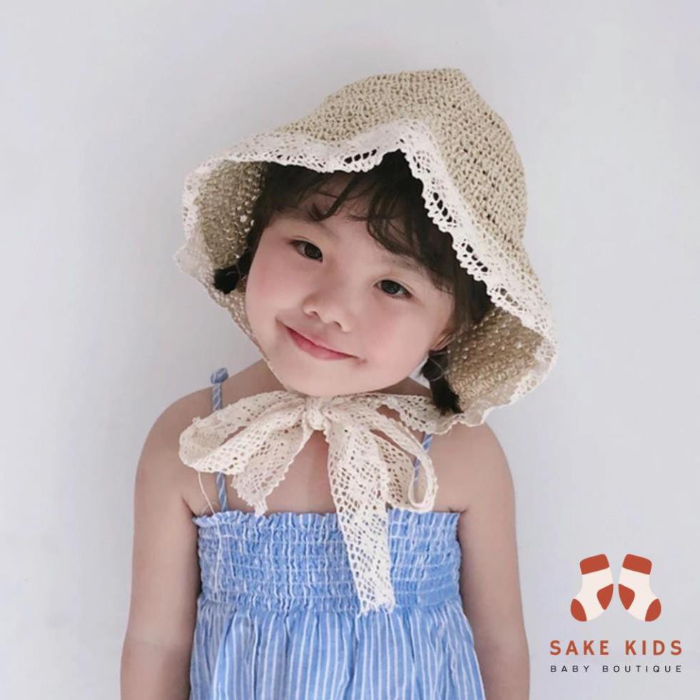 Mũ cói cho bé gái - Mũ cói đi biển cho bé từ 1-8 tuổi, có dây buộc xinh xắn dễ thương kiểu dáng Hàn Quốc MC01