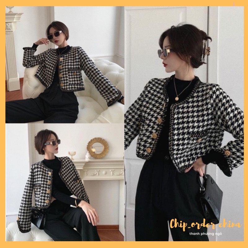 Áo dạ Tweed kẻ dáng ngắn hàng quảng châu loại 1 (HÀNG CÓ SẴN)