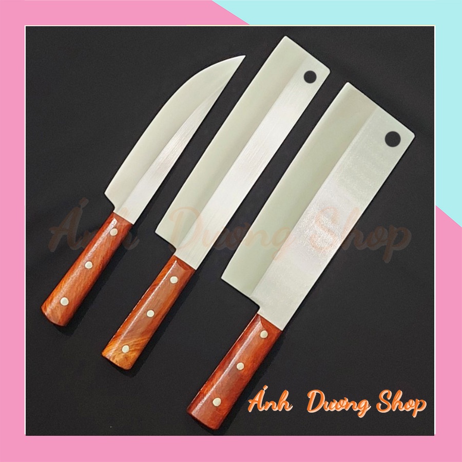 Dao bếp bộ 3 dao nhà bếp được rèn thủ công tại làng rèn Lý Nhân từ thép trắng không gỉ chuyên chặt thái.