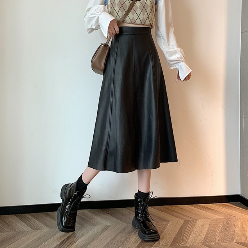 Chân váy da chữ A dáng dài nhiều màu cá tính thu đông 2021 - Uri55