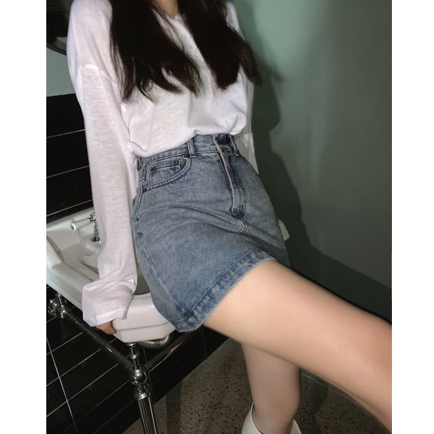 Chân váy jean Dáng Chữ A Lưng Cao Thiết Kế Mỏng Năng Động Thời Trang