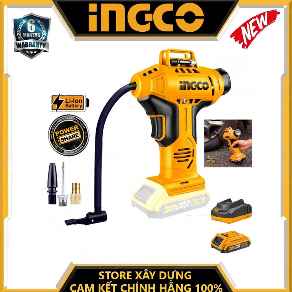 MÁY BƠM HƠI CẦM TAY TỰ ĐỘNG DÙNG PIN 20V  INGCO CACLI2001 - HÀNG CHÍNH HÃNG