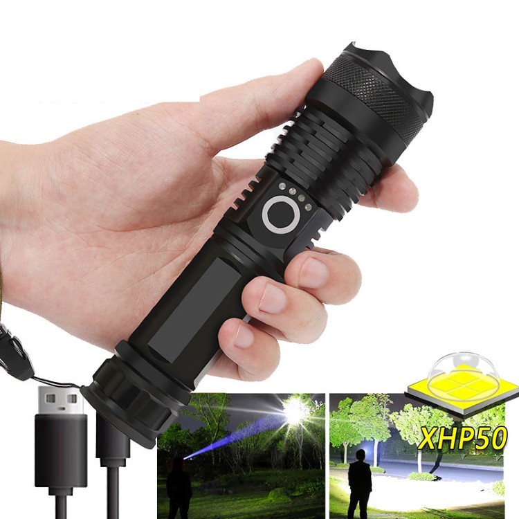 Đèn Pin Cầm Tay Siêu Sáng Cao Cấp Chống Nước, Tặng kèm pin và dây sạc, Pin Có Thể Sạc Lại, chiếu siêu xa lên tới 1000m