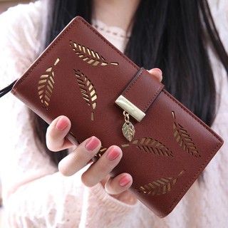 Ví da dài gập đôi hình lá cho nữ