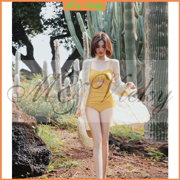 Two Pieces Sets Swimsuit Women Sweet Ins Small Chest Gather Thin Sexy Sun Protection Cover Up with Bikini Swimwear