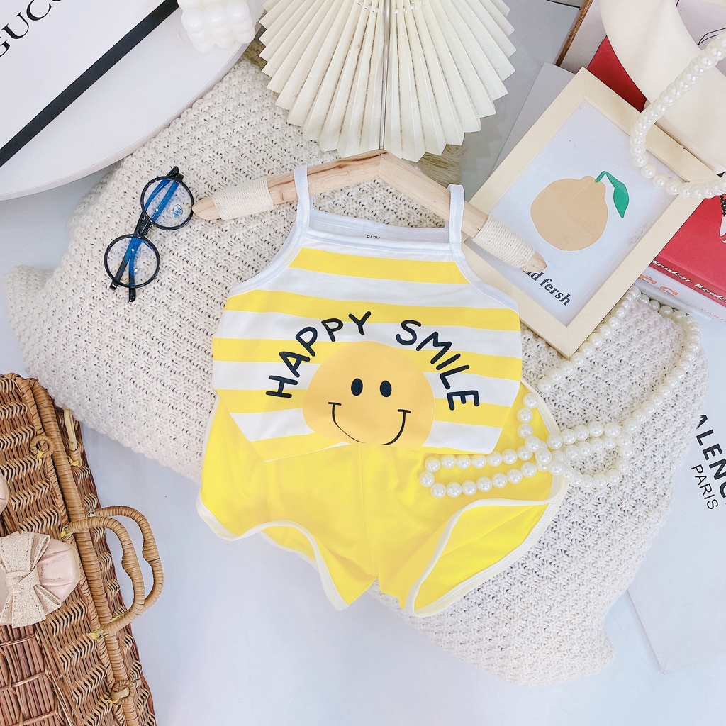 Bộ hai dây bé gái, bộ cotton 2 dây họa tiết chuối vàng- Happy Smile cho bé