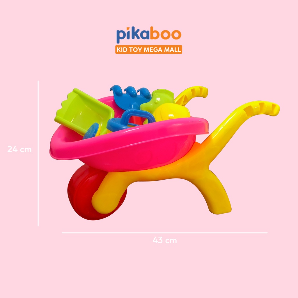 Đồ chơi đi biển xe đẩy xúc cát cao cấp Pikaboo bằng nhựa an toàn dày xịn 6 món bé thoả sức vui chơi cho bé từ 3 tuổi