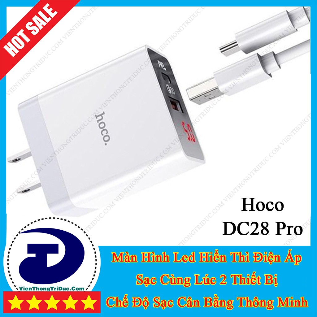 ⚡️SẠC NHANH⚡️Hoco DC28 Pro 2 USB [1 Cổng USB Type-C PD 18W+1 cổng USB QC3.0] Cân Bằng Thông Minh -Vật Liệu PC Chống Cháy