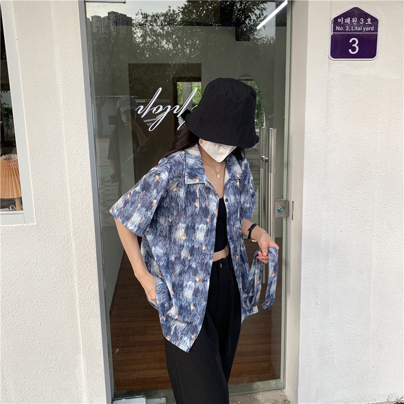 SUXI Áo Sơ Mi Tay Ngắn In Họa Tiết Phong Cách Retro Hàn Quốc Mới Cho Nữ