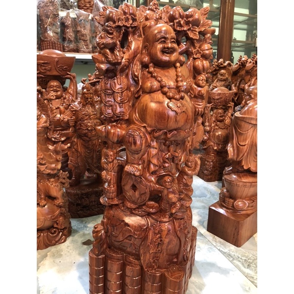 Tượng Di Lặc Ngũ Phúc Đào Tiên Gỗ Hương Cao 60 Cm