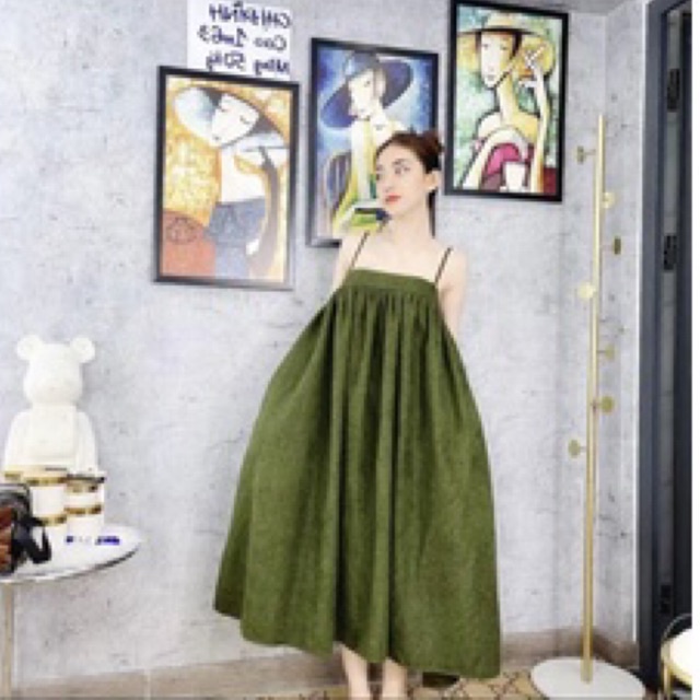 Đầm Dây Babydoll Da Lộn Fom Rộng Siêu Cưng Có Túi