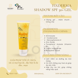 Kem Chống Nắng Phổ Rộng Fixderma Shadow Mỏng Nhẹ Không Gây Bí Da - Cream SPF 30 + Gel Nhập Khẩu Chính Hãng