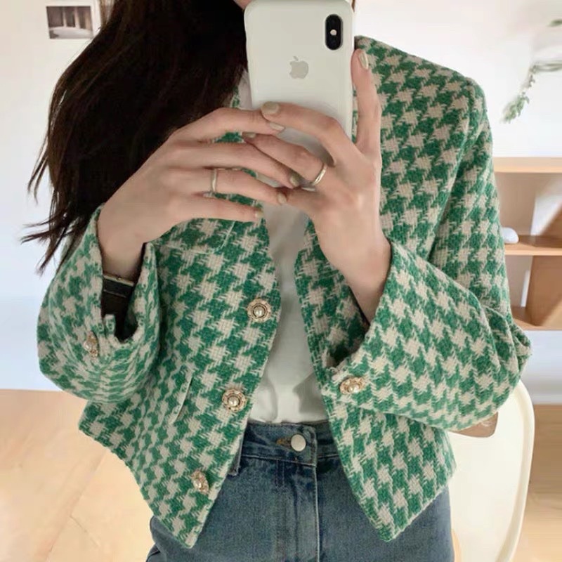 Áo Dạ Kẻ Xanh Ziczac Hàng 2 Lớp, Áo Dạ Tweed Sang Chảnh Có Ảnh Thật Kèm Video