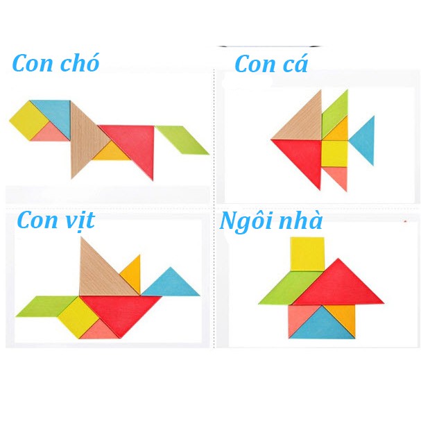 Trí Uẩn Tangram Bộ Ghép 7 Hình Bằng Gỗ Cho Bé 11.5*11.5cm - Đồ Chơi Hình Học Cho Bé