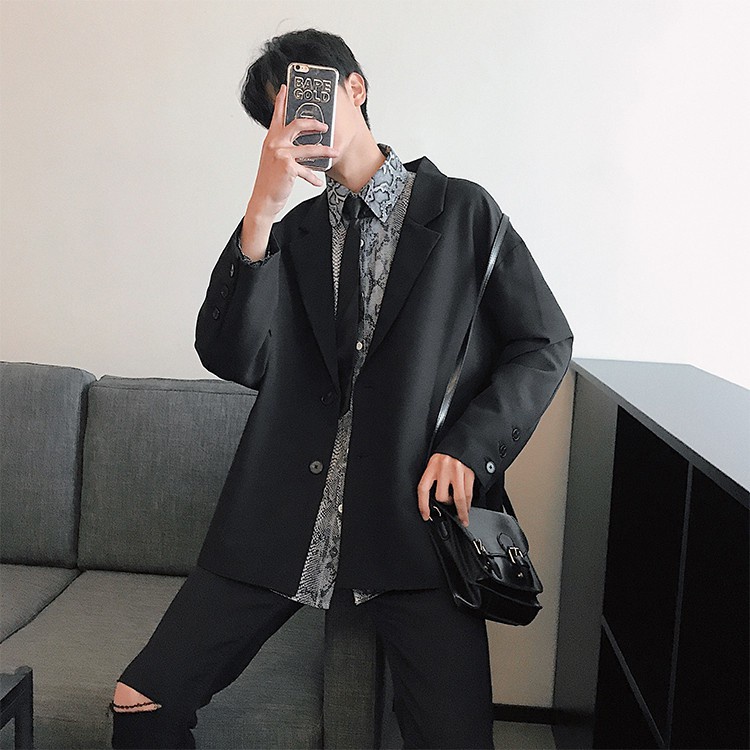 Áo Khoác Blazer Dáng Rộng Phong Cách Hàn Quốc Thời Trang Cho Nam Giới Có 2 Màu Size S-3XL