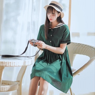 Đầm thủy thủ xanh cổ trắng