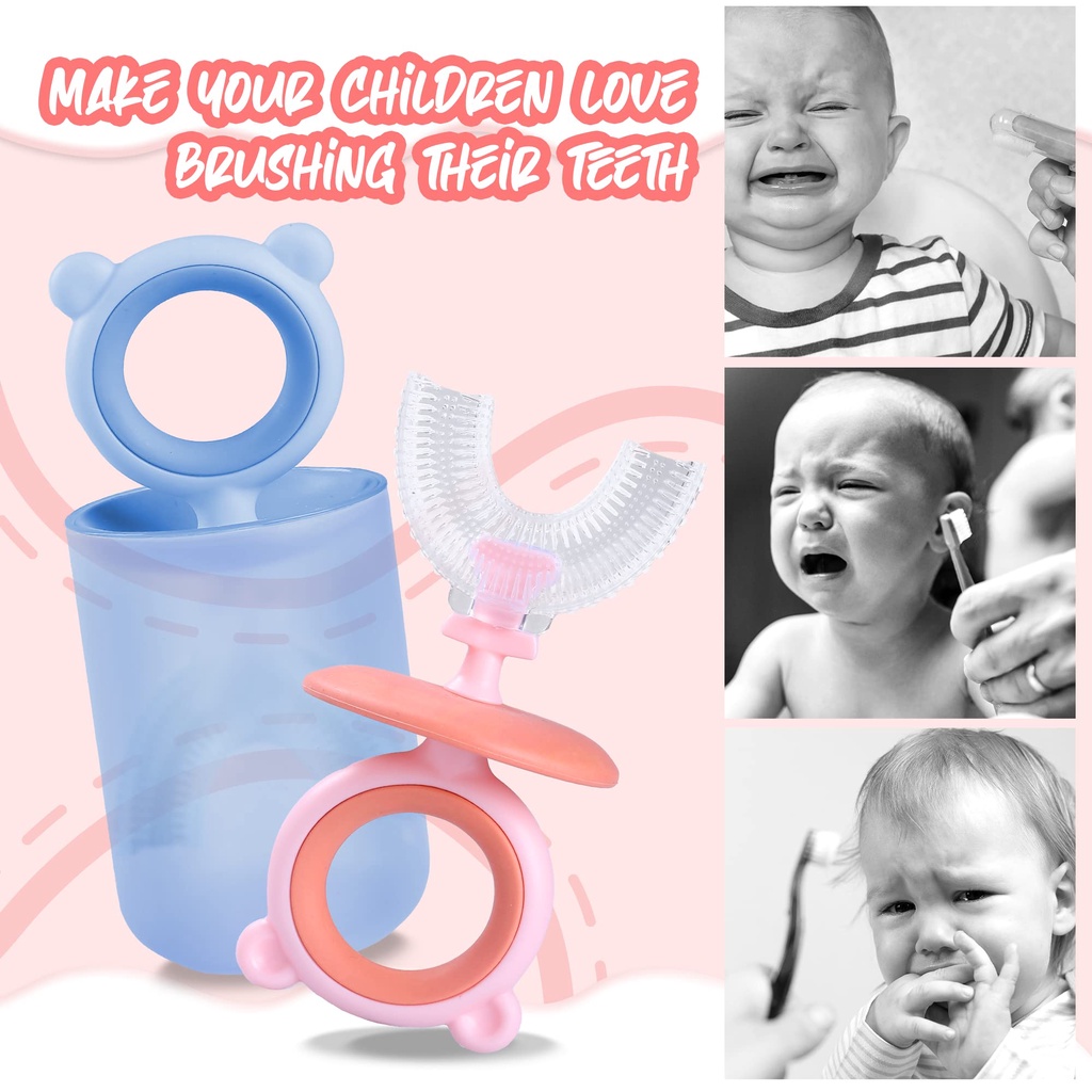 Bàn Chải Đánh Răng Hình Chữ U Đầu Silicone Cấp Thực Phẩm Kèm Giá Đỡ Chữ U Cho Bé° Dụng Cụ Vệ Sinh Răng Miệng Với Thiết Kế Chống Rách