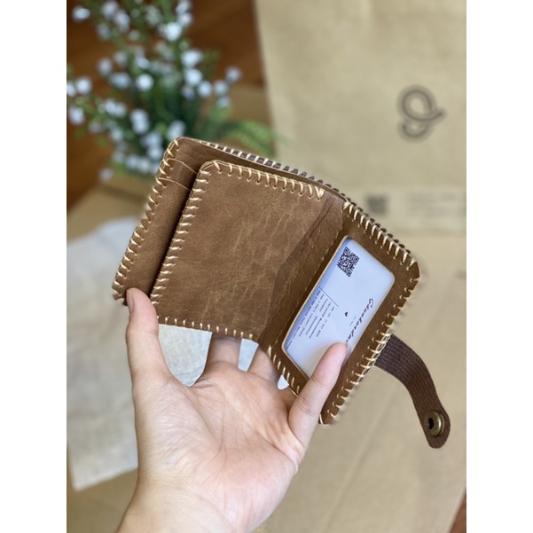 Ví unisex nhiều ngăn thủ công da PU