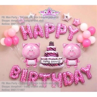 BT14- . Mẫu Heo Đậu Đậu Cute, Dễ Thương- Set Bóng Trang Trí Thôi Nôi, Sinh Nhật Tặng Bơm Keo