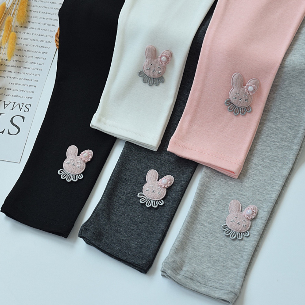 Quần dài dáng rộng nhiều màu trơn họa tiết thỏ hoạt hình phong cách Hàn Quốc xinh xắn cho bé gái