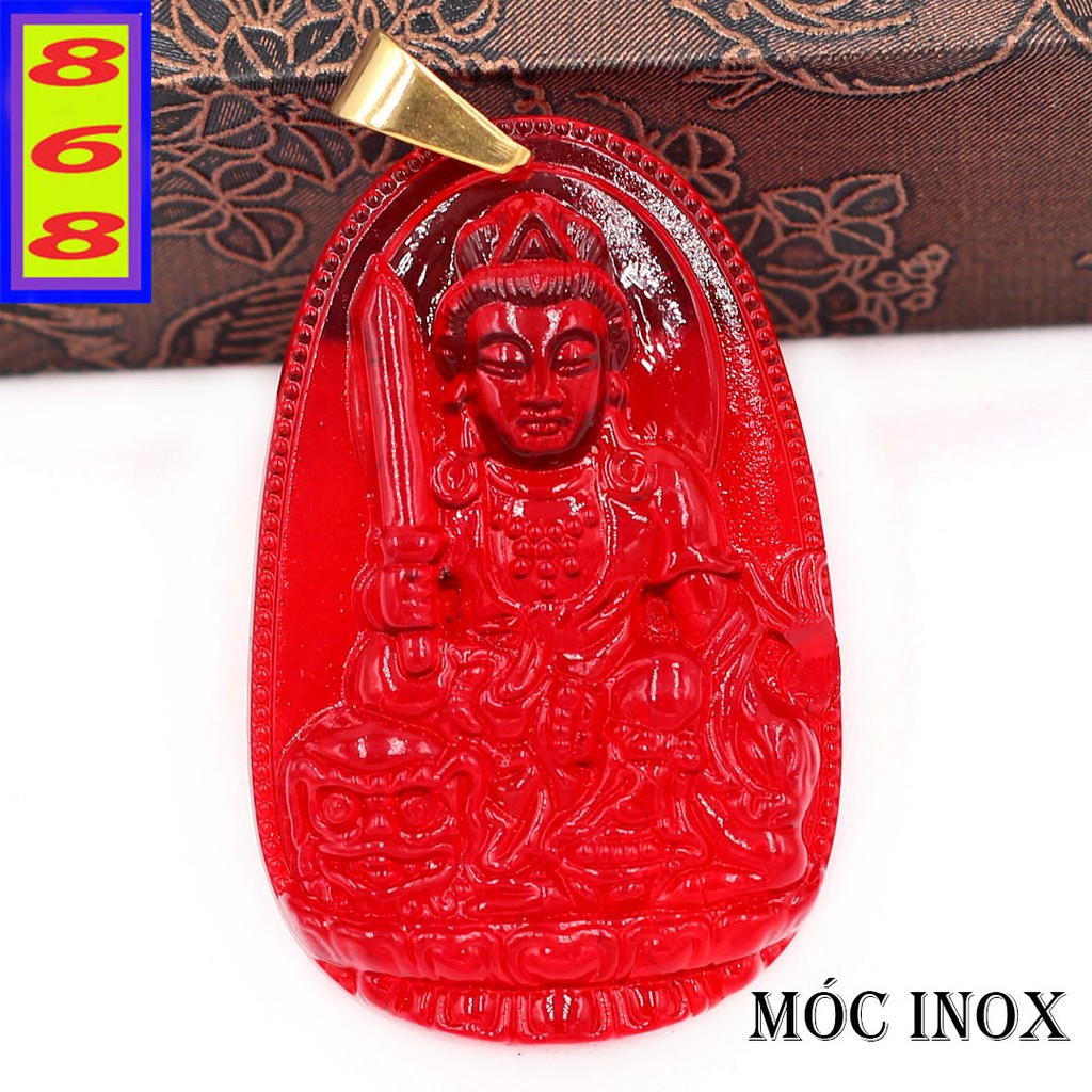 Mặt dây chuyền Phật Văn Thù Bồ Tát pha lê đỏ 3.6cm - Phật bản mệnh tuổi Mão - Mặt size nhỏ - Tặng kèm móc inox