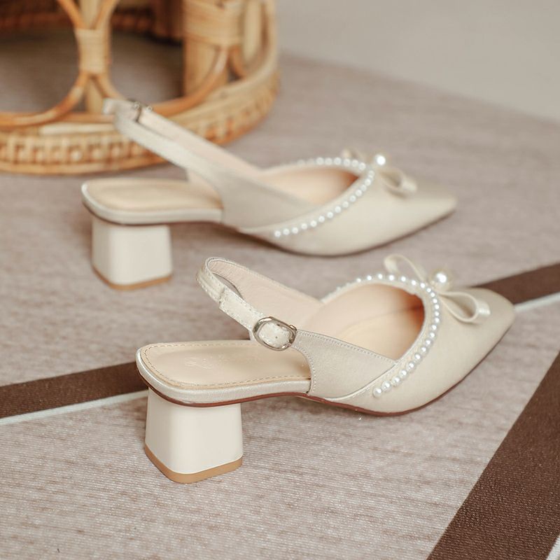 Giày cưới đẹp 2023 gót vuông da mềm thiết kế hở gót hàng có sẵn