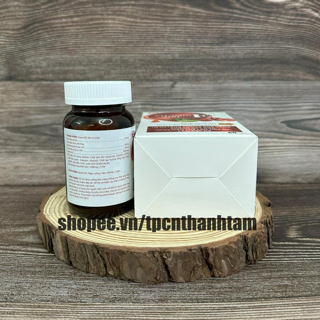 Viên uống trắng da Vitamin E 500 với tinh dầu lô hội giúp đẹp da, sáng da, chống lão hóa, giảm nám, bôi lên da- Hộp 60 v