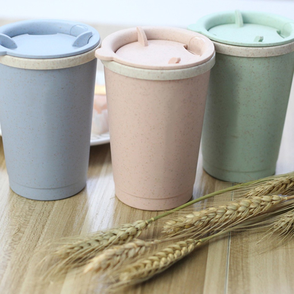 Cốc uống cà phê bằng rơm lúa mì fiber thành cốc dày hai lớp chống rò rỉ thích hợp mang đi du lịch