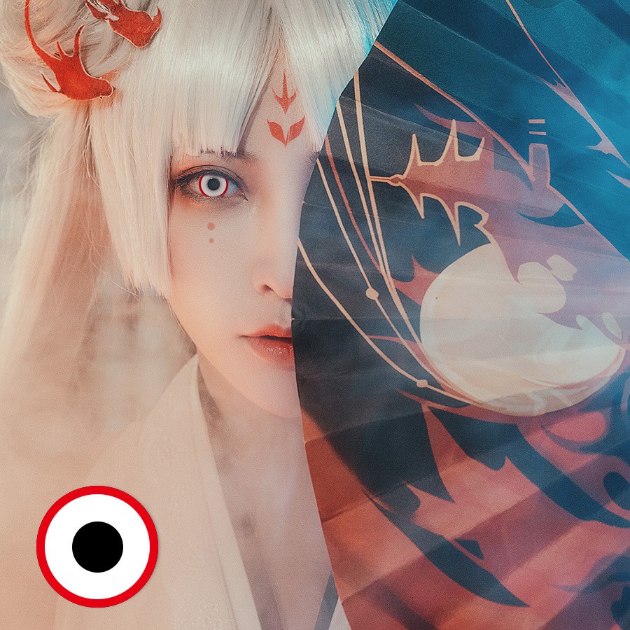 Lens Cosplay Màu Trắng Viền Đỏ + khay gương dụng cụ