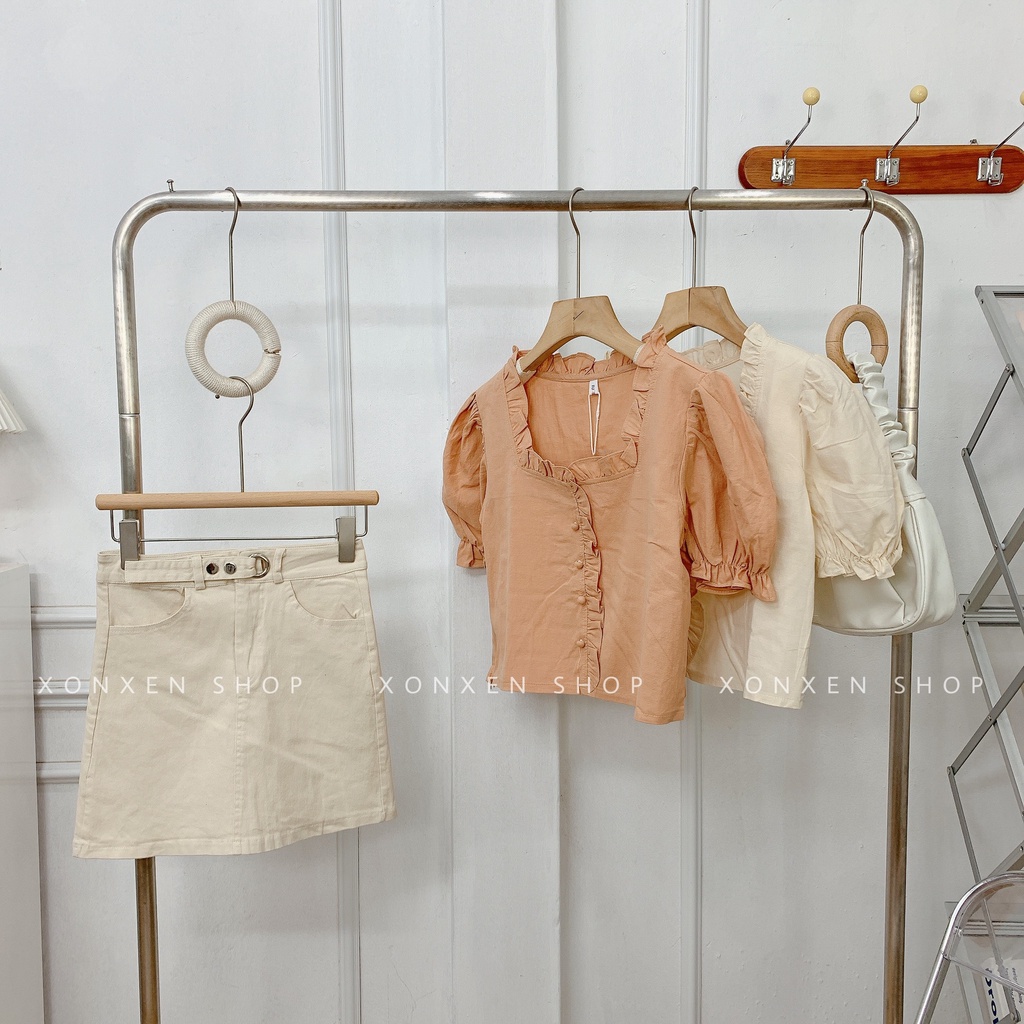 ÁO KIỂU NỮ áo kiểu cổ vuông bèo dễ thương XONXEN SHOP freesize mã 3357