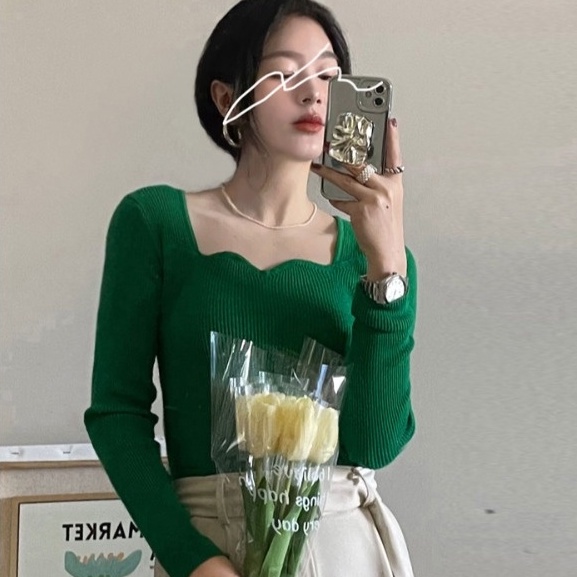 Áo sơ mi ZHELIHANGFEI dệt kim tay dài mỏng eo cao phong cách gợi cảm