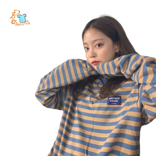 Áo thun dài tay dáng rộng họa tiết sọc thời trang cho nữ | BigBuy360 - bigbuy360.vn