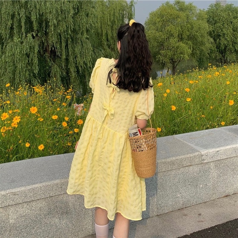 Đầm Tay Phồng Ngắn Dáng Ôm Thời Trang Mùa Xuân Xinh Xắn Cho Nữ