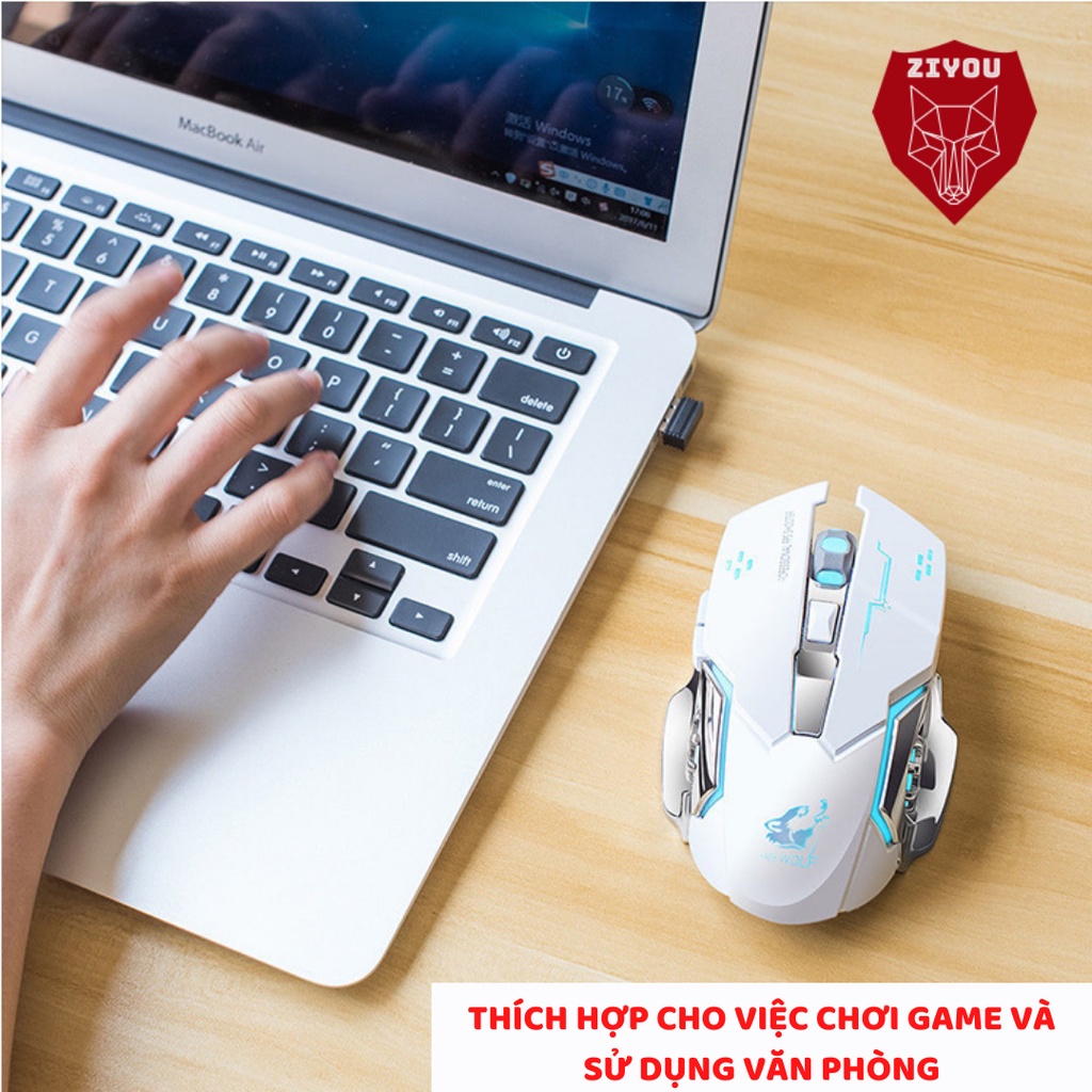 Chuột máy tính không dây Gaming Vinetteam X8 có đèn LED tự động đổi màu,có thể sạc lại, kết nối 2.4GHZ chuyên game