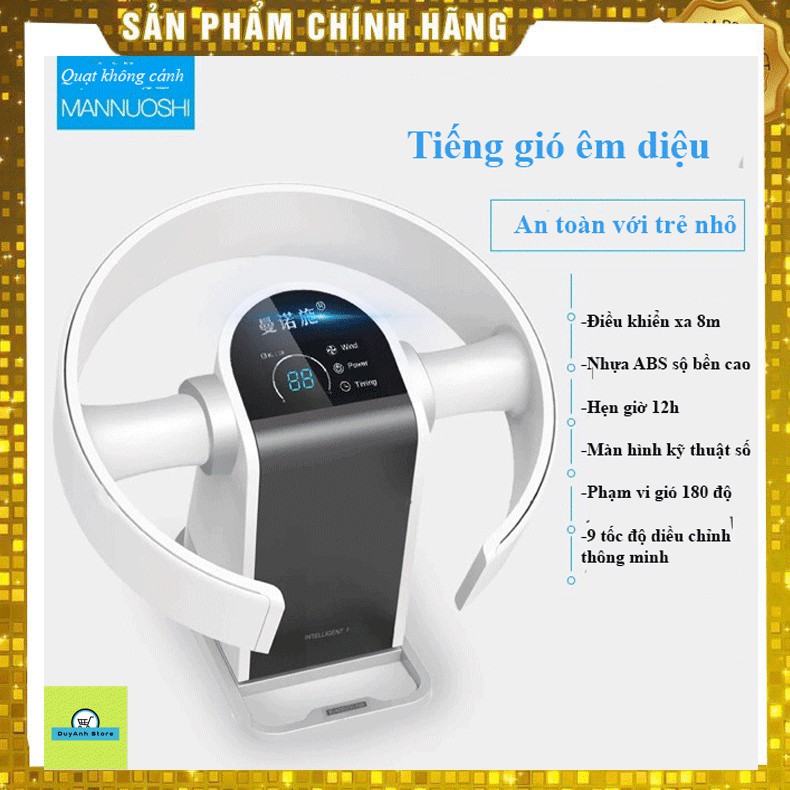 Quạt không cánh MANNUOSHIO MNS-05 màn hình LED ❤️FREESHIP❤️ điều khiển xa 8M để bàn hoặc treo tường- Bh 1 năm