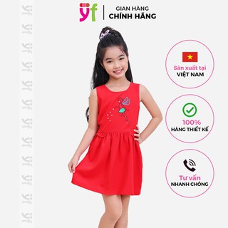 Đầm xòe đỏ cho bé thêu cô tiên YF từ 10-14KG, Vải cát mềm thoáng mát 7DX115