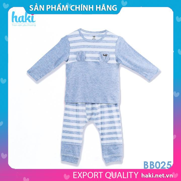 Bộ quần áo dài tay cài vai tai thỏ vải sợi tre cao cấp cho bé Haki BB025