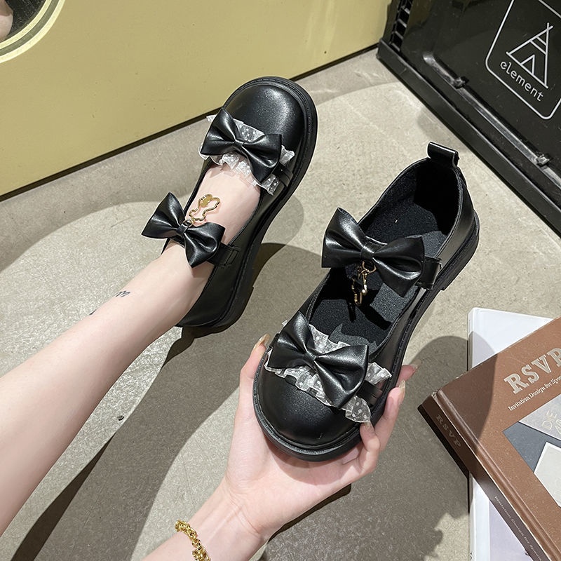 Giày da đế mềm đính nơ phong cách Lolita Hàn Quốc thời trang mùa hè 2021 cho nữ