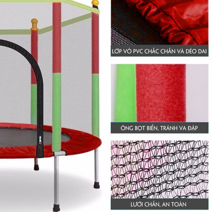 Nhà nhảy nhún, nhà bóng trẻ em, nhà nhún lò xo lục giác có lan can, đệm nhún lò xo cho bé siêu cao cấp