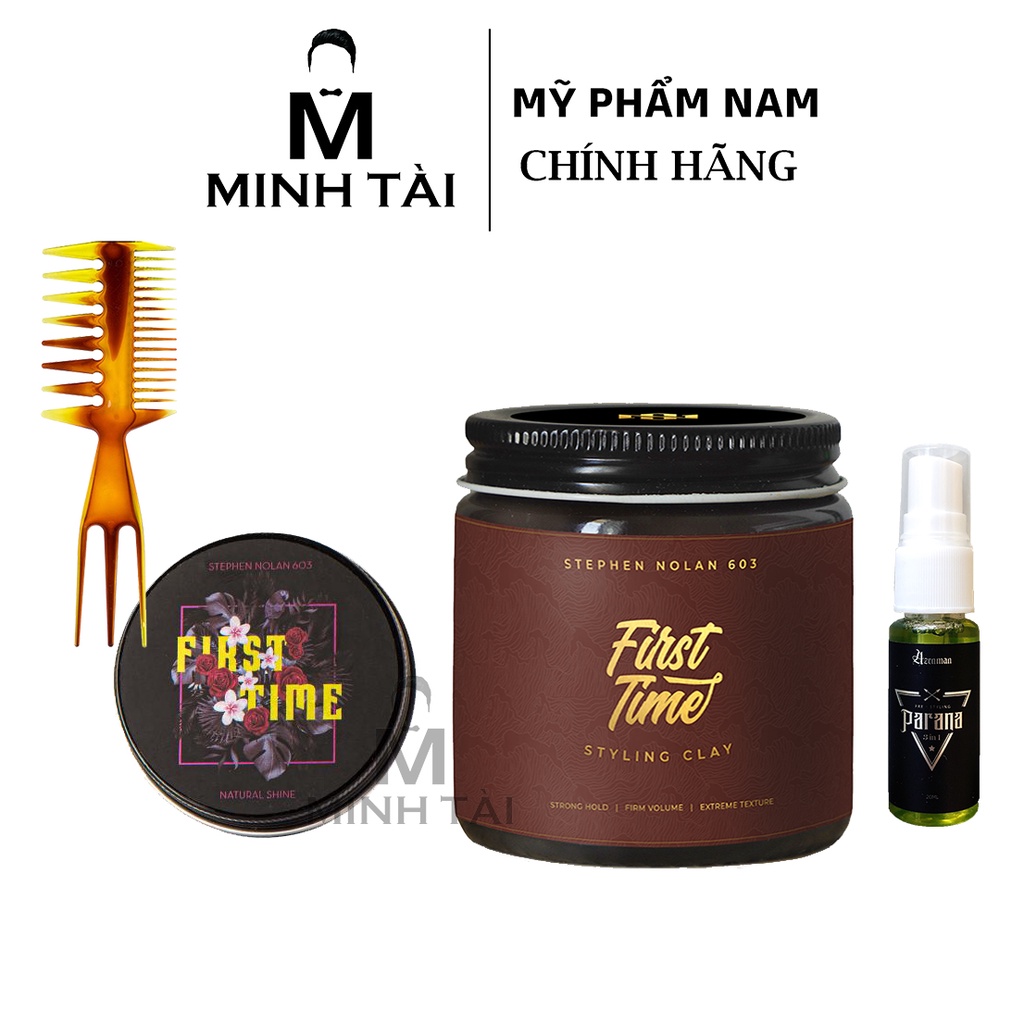 Sáp Vuốt Tóc Nam Stephen Nolan 603 First Time + Xịt Tạo Phồng AZENMAN Parana 3 In 1 - 20ml + Lược Chải Tóc Texture