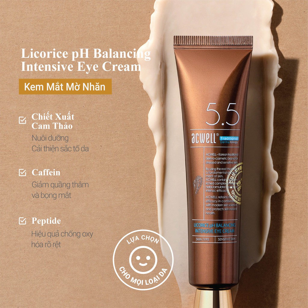 Kem mắt chiết xuất cam thảo ACWELL Licorice pH Balancing Intensive Eye Cream