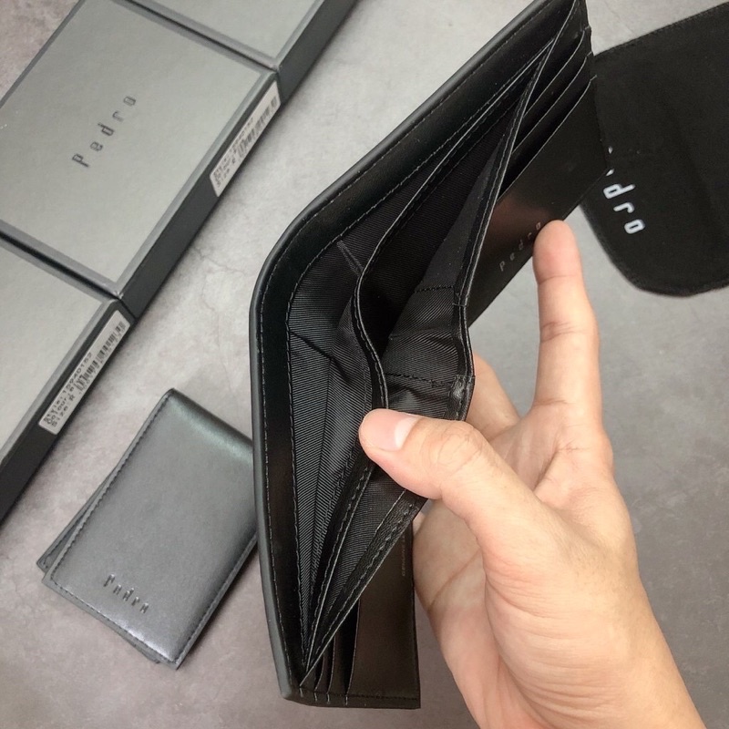 Set ví thắt lưng da nam cao cấp Pedro cầm tay dáng ngang nhỏ gọn thương hiệu, tặng kèm Cardholder