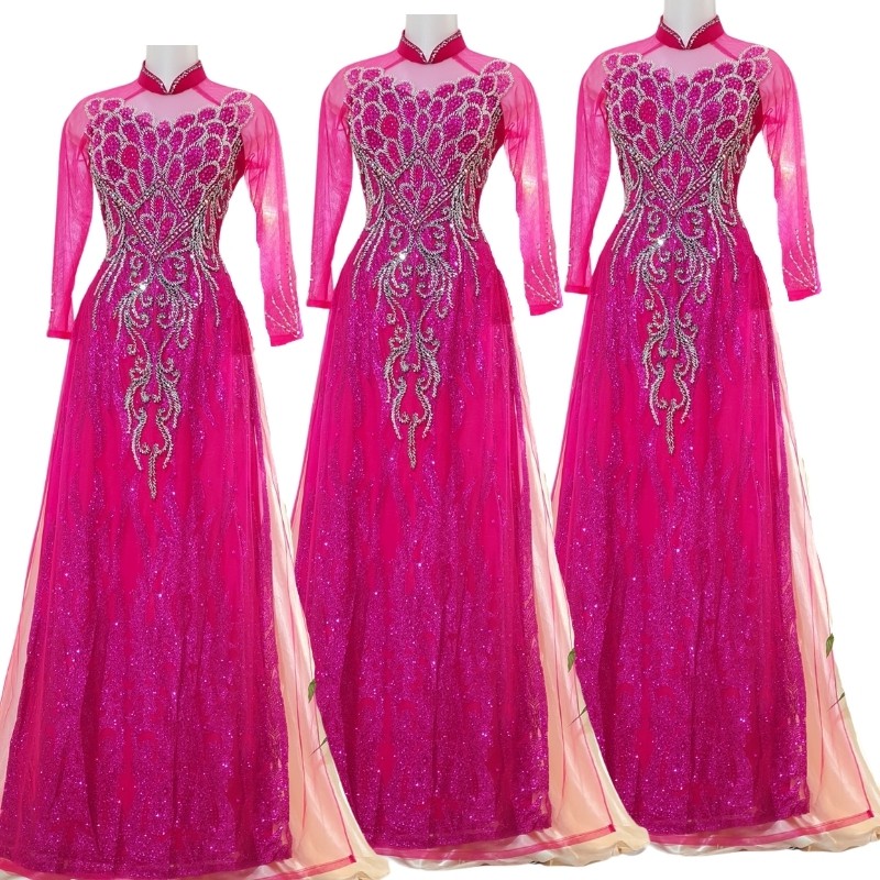 Áo Dài Bà Sui - Áo Dài Cho Mẹ Sang Trọng Trẻ Trung Màu Hồng ADM02