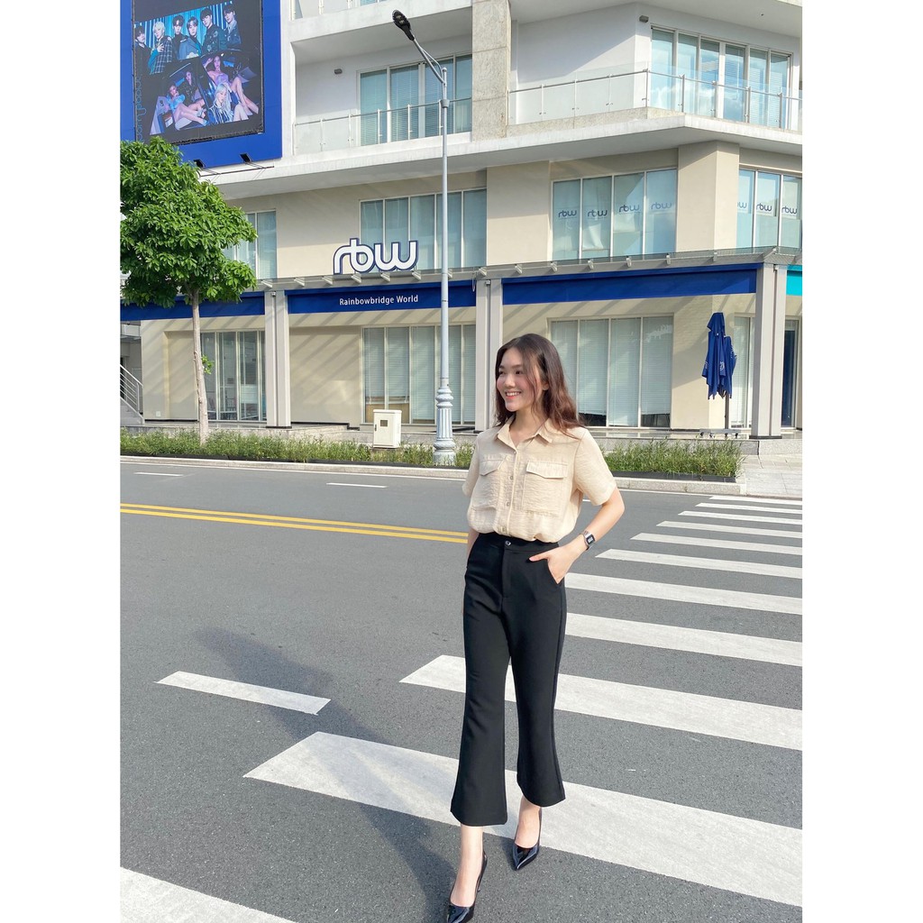 Áo sơ mi tay ngắn 2 túi và quần ống loe (S/M/L)