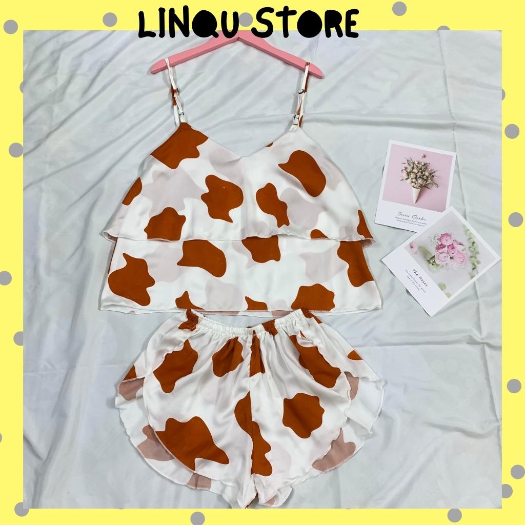 Đồ ngủ sexy 2 dây bò sữa chất satin mềm mịn mặc ngủ mát freesize - Linqu Sleepwear