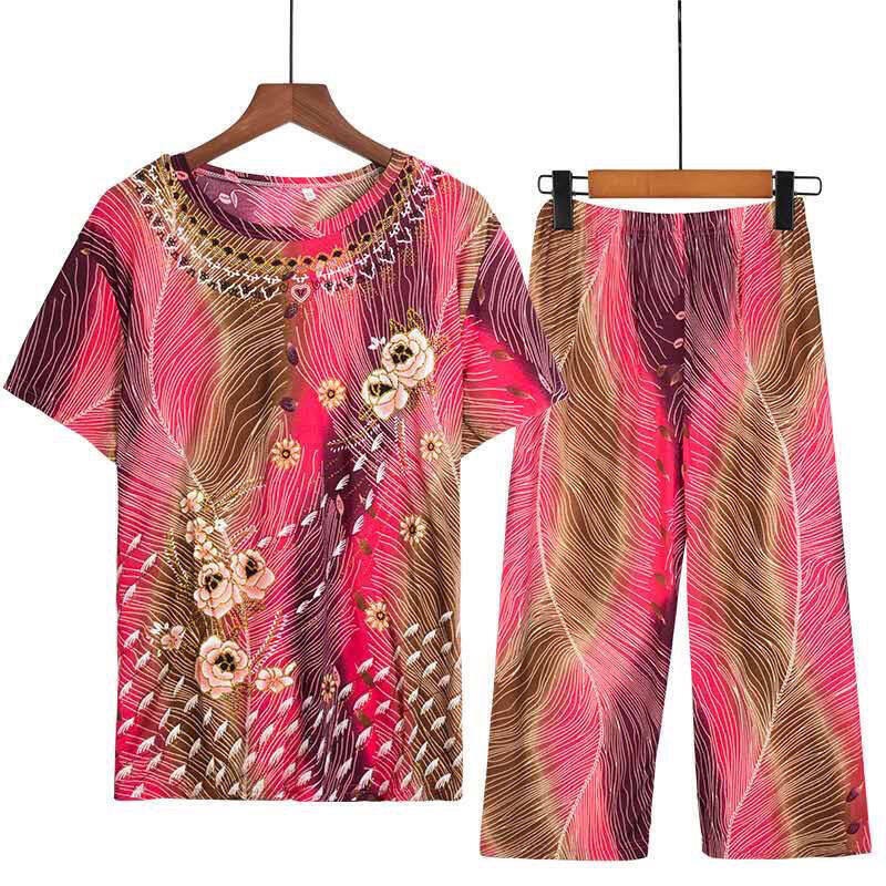 Bộ Đồ Ngủ Hai Mảnh Áo + Quần Ống Rộng Bằng Lụa Lạnh Kích Thước Lớn Dành Cho Phụ Nữ Trung Niên Vào Mùa Hè 2022