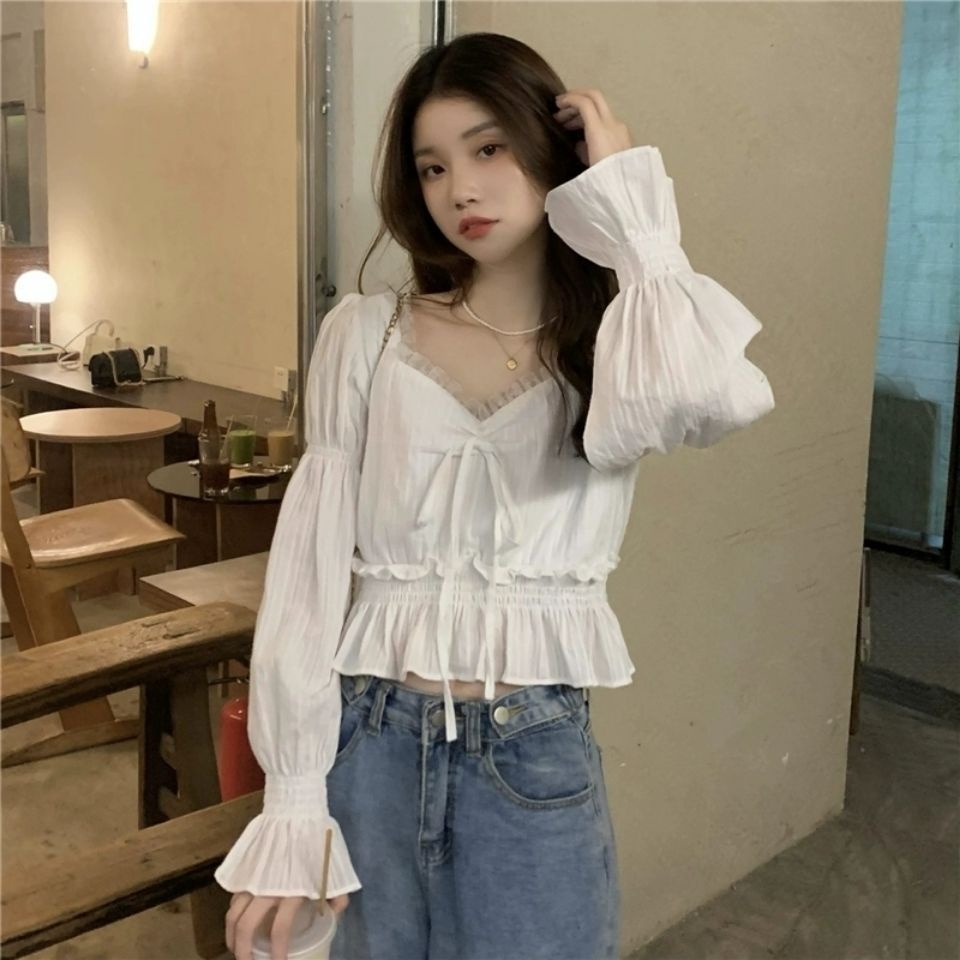 Áo Sơ Mi Chiffon Phối Ren Thời Trang Ngọt Ngào Dành Cho Nữ