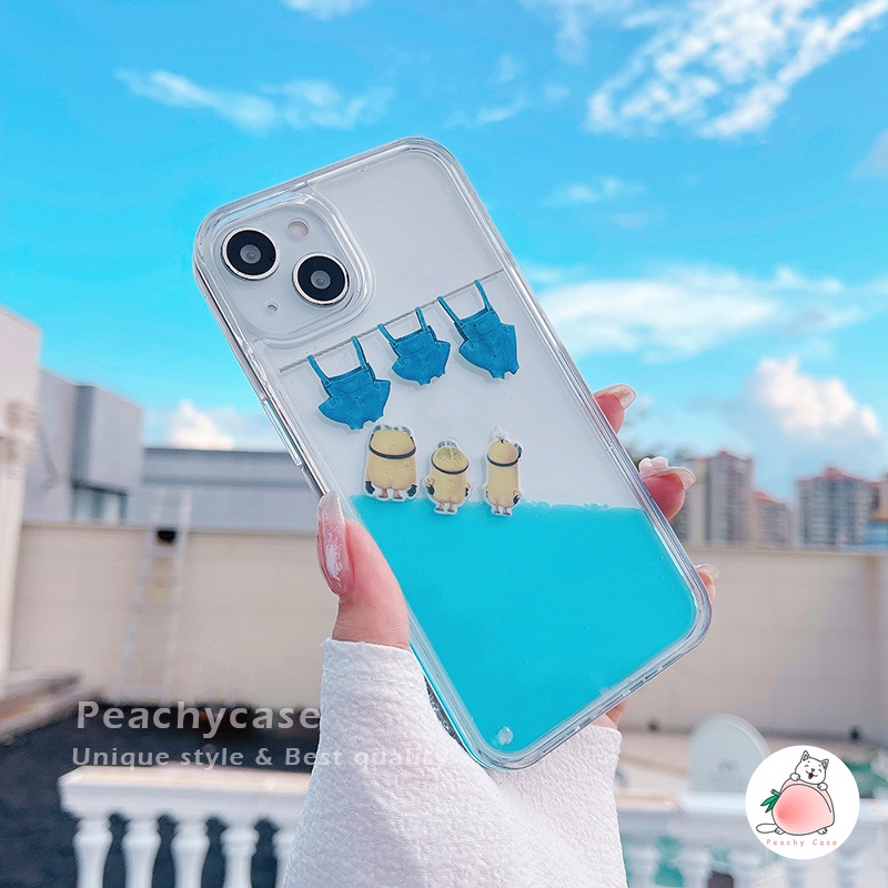 Ốp Điện Thoại Nhựa PC Cứng Trang Trí Cát Kim Tuyến Hình Minions Cho iPhone 14 13 12 Pro Max 11 Xr 6 7 8 Plus Xs X
