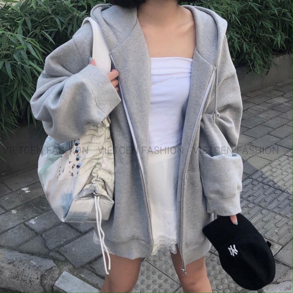 Áo Khoác Nỉ Ngoại Hoodie BASIC TRƠN 2022 Zip Form Rộng Nam Nữ Unisex Ulzzang CUTEZOO